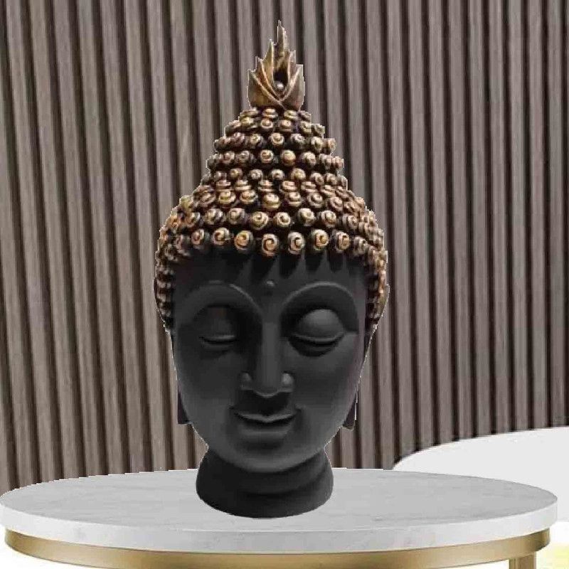 A & S VENTURES Religious Idol of Lord Gautam Buddha Face Head Bust Statue Decorative Showpiece - 14 cm  (Polyresin, Black, Gold)