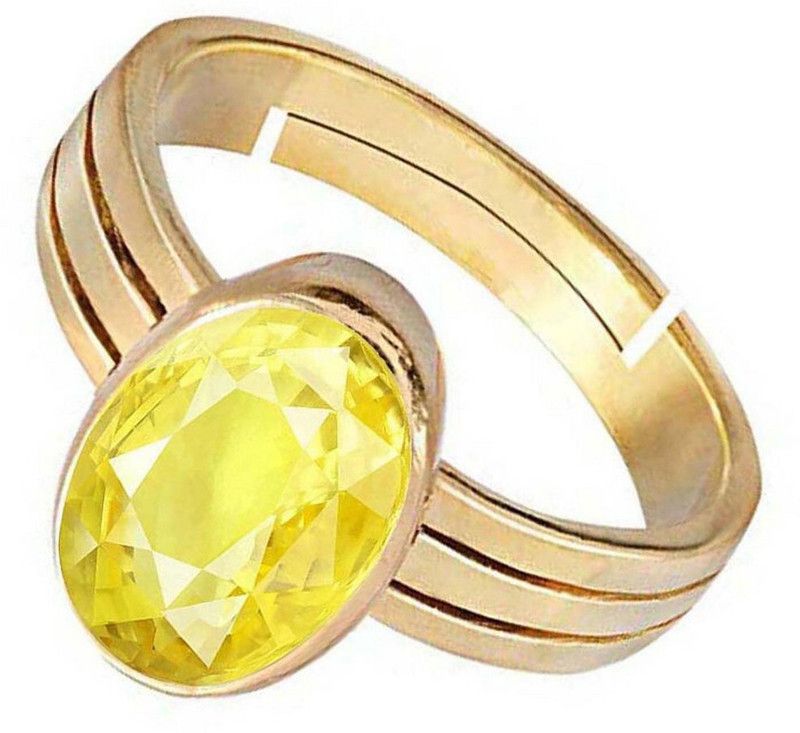 Yellow Sapphire/Pukhraj 3.25 Ratti or 3 Ct Panchdhatu/5 Metal Women Adjustable Stone Ring