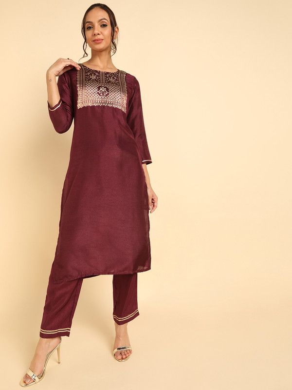 Women Solid Polyester Straight Kurta  (Purple)