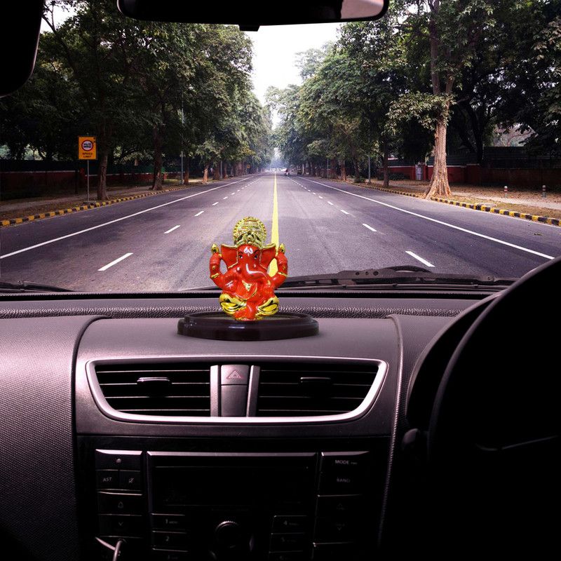 Rare Planet Polyresin Car Dashboard Ganesh | Antique Ganesh for Car | Size: 8X8X8 Cm Decorative Showpiece - 8 cm  (Polyresin, Plastic, Orange)