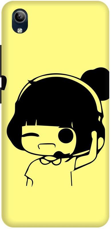 play fast Back Cover for vivo Y91i, 1820, CUTE, GIRL, LOVELY, GIRL, HEADPHONE, YELLOW, LOVE, COUPLE  (Yellow, Hard Case, Pack of: 1)