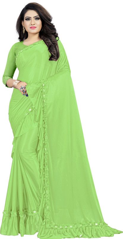 Self Design, Solid/Plain Bollywood Lycra Blend, Satin Saree  (Green)
