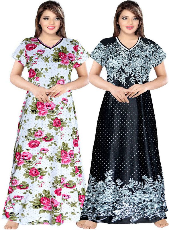 Pack of 2 Women Nighty  (Multicolor, Black)
