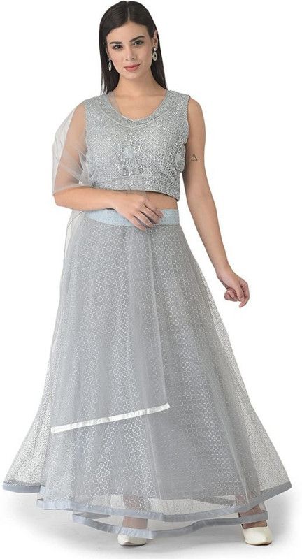 Indi Girls Lehenga Choli Ethnic Wear Embellished Lehenga, Choli and Dupatta Set  (Grey, Pack of 1)