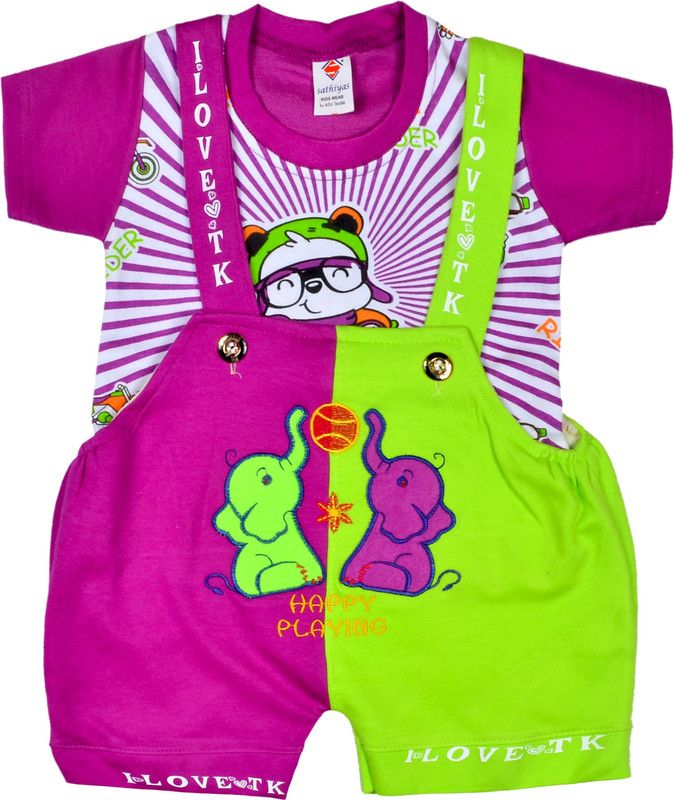 Dungaree For Baby Boys & Baby Girls Party Graphic Print Hosiery  (Purple, Pack of 1)