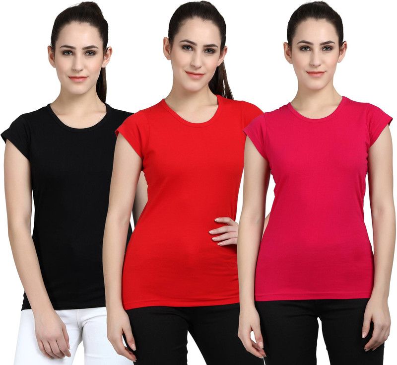 Casual Solid Women Red, Black, Pink Top