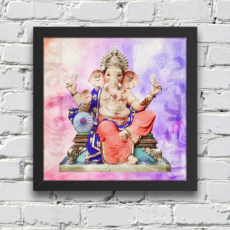 Ritwika's Abstract Wall Art Of Lalbaugh Cha Raja Painting With Frame for Home and Office Decor Digital Reprint 13.5 inch x 13.5 inch Painting  (With Frame)