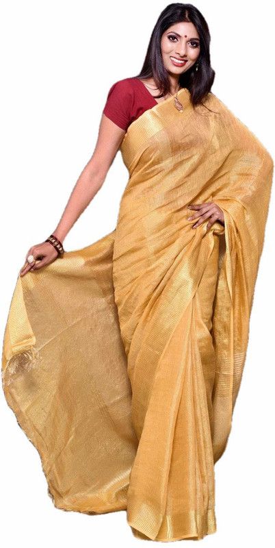 Solid/Plain Bhagalpuri Linen Saree  (Gold)
