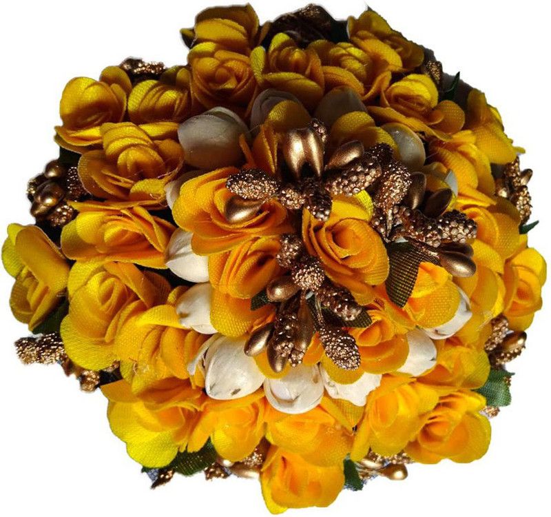 Arosha Beautiful Yellow Rose With Parag Kali Bun For Women Wedding Pack Of 1 Multi Bun  (Multicolor)