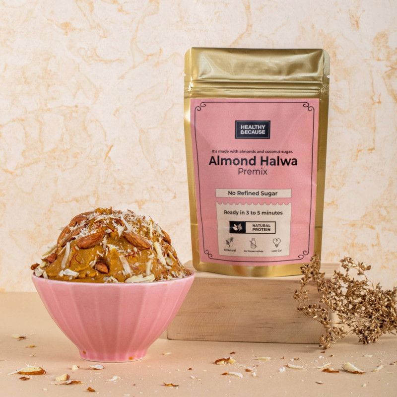 Healthy Because Almond Halwa Premix - All Natural - No Refined Sugar - Pack of 1 120 g