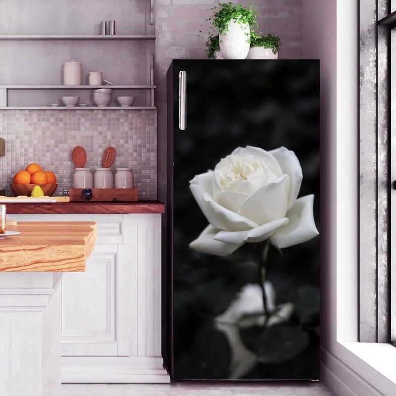 ADVAIT DESIGNS 58 cm Abstract Design White Flower Fridge Wrap Decorative Sticker Self Adhesive Sticker  (Pack of 1)