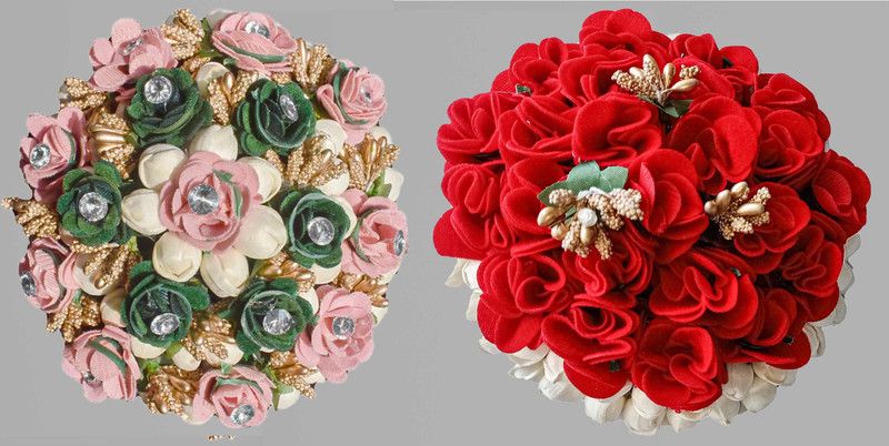 Arosha Hair Bun Decoration Bun For Women Multicolor Hair Accessory Set (Red/Pink) Bun  (Multicolor)