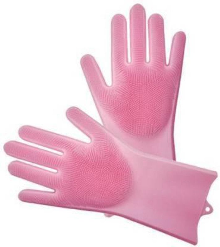 ZELVA Reusable Rubber Silicon Household Safety Wash Scrubber Heat Resistant Kitchen Gloves for Dish washing, Cleaning, Gardening Wet and Dry Glove  (Free Size)
