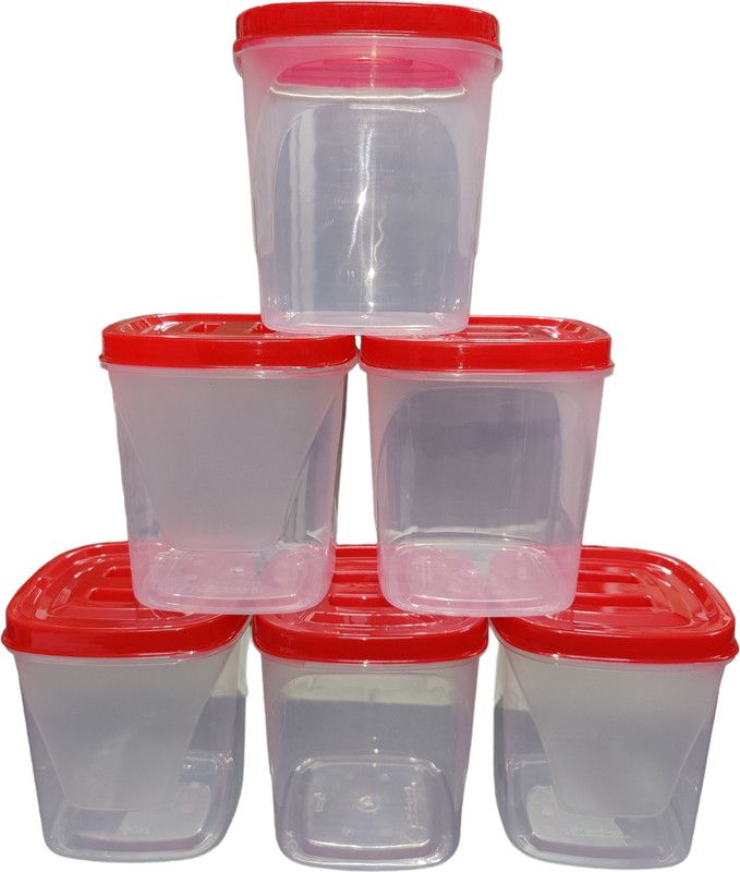 Dream Home Plastic Transparent Container For Kitchen Storage | Kitchen Organizer- Set of 6 - 1000 ml Plastic Grocery Container  (Red)
