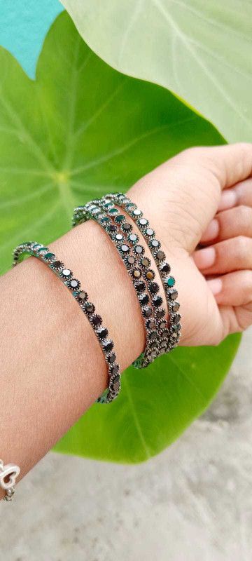 Oxidised Silver Silver Coated Ring Bangle  (Pack of 4)