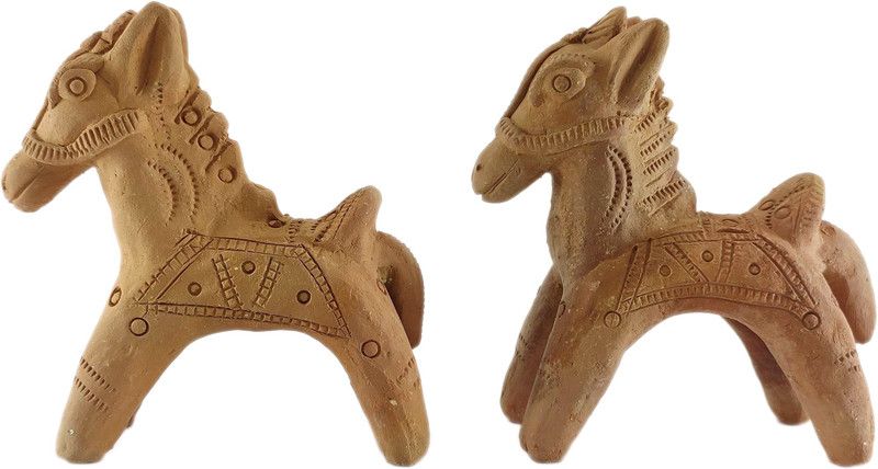 SHREE SAGAR EXPORTS Set of One Clay Horse Figure Handmade Indian Home Décorative Horse Statue Decorative Showpiece - 12.3 cm  (Clay, Brown)