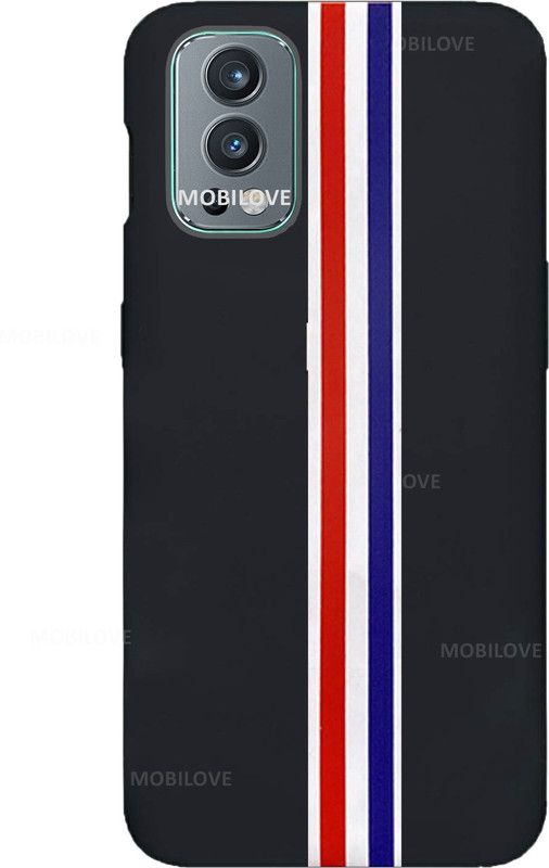 MOBILOVE Back Cover for OnePlus Nord 2 5G | New Strip Design Soft Liquid Silicone Case with Camera Protection  (Black, Shock Proof, Silicon, Pack of: 1)