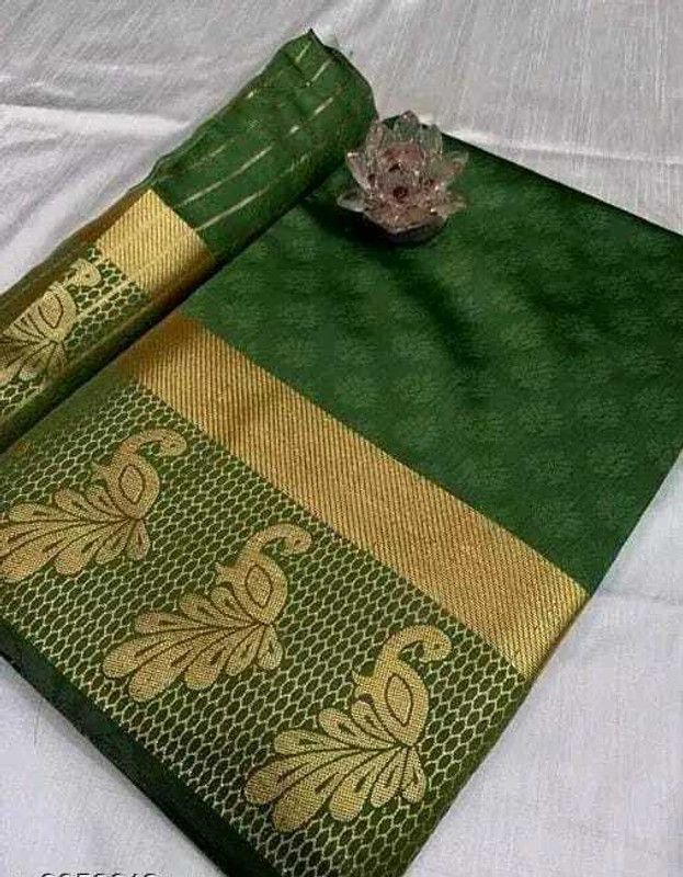 Animal Print Kanjivaram Art Silk Saree  (Light Green)