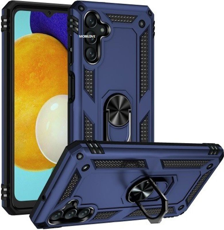 MOBILOVE Back Cover for Samsung Galaxy M13 5G | Dual Layer Hybrid Armor Defender Case with 360 Degree Metal Ring  (Blue, Rugged Armor, Pack of: 1)