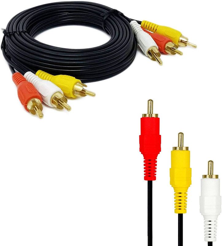 EKAAZ RCA Audio Video Cable 3 m RCA 3 Meters Audio/Video Composite Cable DVD/VCR/SAT Yellow/White/red connectors 3 Male to 3 Male Cable- 3 Meters  (Compatible with TV, DVD Player, led tv, Projector, Home Theater, Black, One Cable)