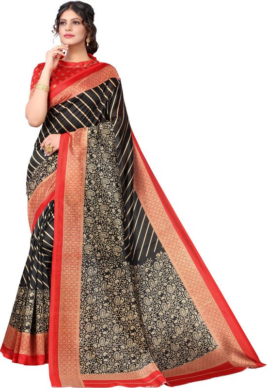 Woven Baluchari Art Silk Saree  (Red, Black)