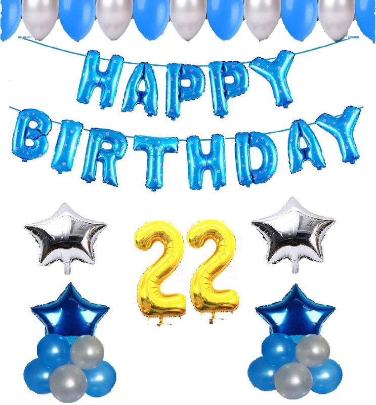Attache Happy Birthday Balloons Decoration items or kit (22 Happy Birthday)  (Set of 49)