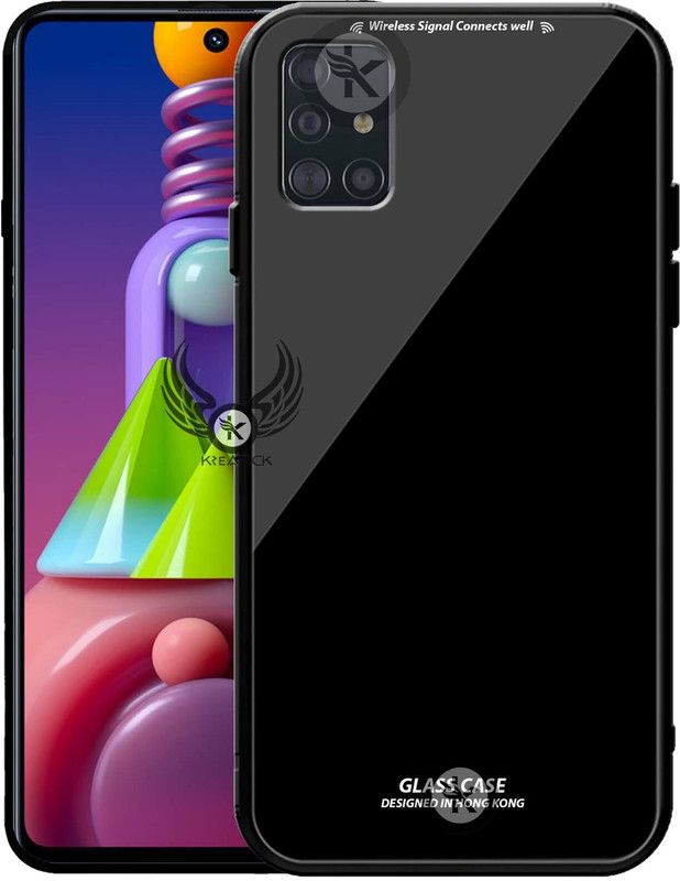 Kreatick Back Cover for SAMSUNG-M51, Luxurious 9H Toughened Glass Back Case Shockproof TPU Bumper  (Black, Dual Protection, Pack of: 1)