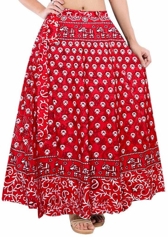Women Floral Print Wrap Around Maroon Skirt