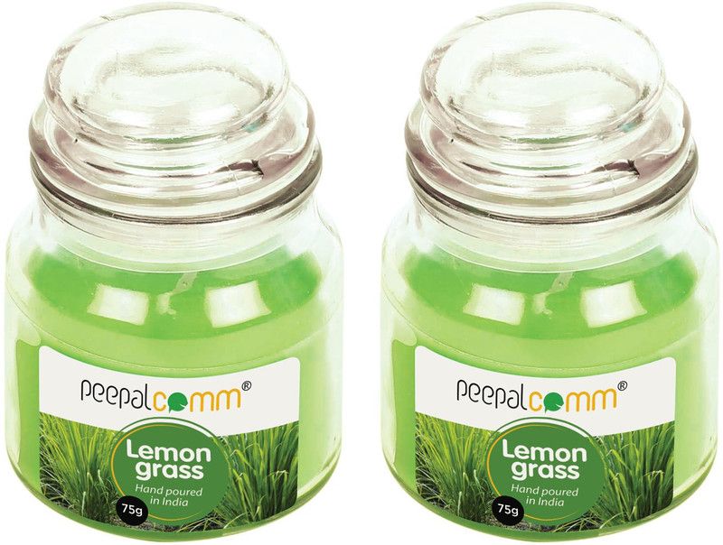 PeepalComm Lemon Grass Scented Wax Jar Candle For festival,decor Set Of 2(Long Burning Time  (75 g)