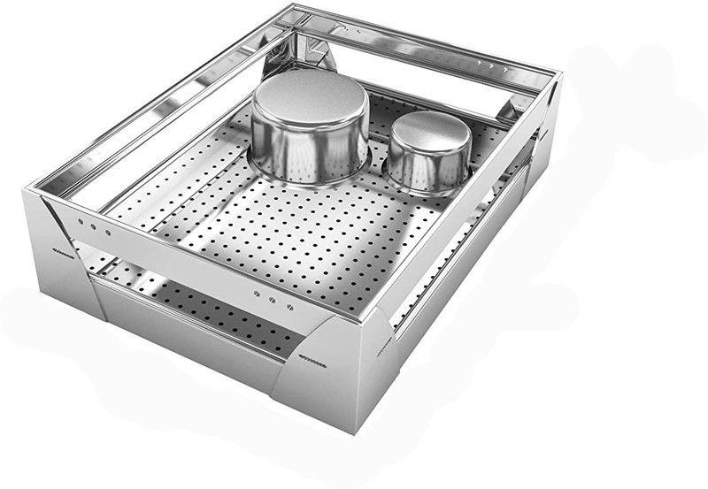 PD Kitchen Utensil Kitchen Rack Steel Stainless Steel Perforated Sheet Kitchen Basket || Premier Series Kitchen Organizer || Modular Kitchen Cabinet || Plain Basket H4 Size:- (Width13 x Depth20 x Height6 Inches)