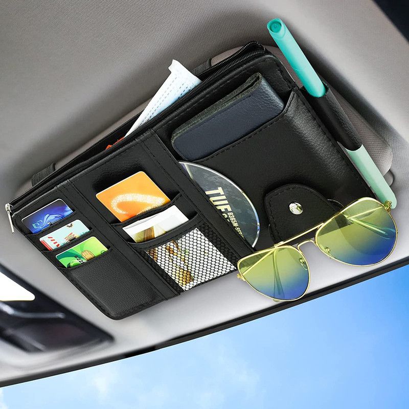 BROGBUS Sun Visor Organizer for Cars-Cards. Pens. Sunglasses and Document Pockets Car Dashboard tray  (1 L)