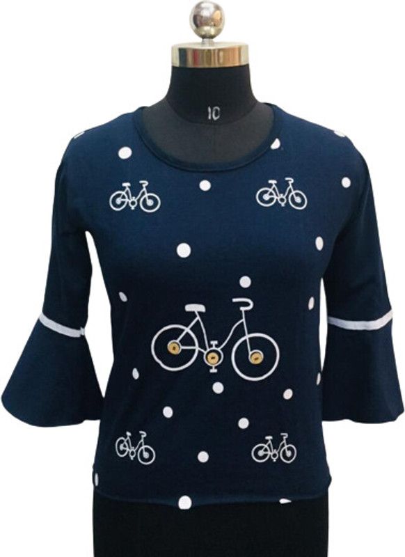 Casual Graphic Print Women Dark Blue Top