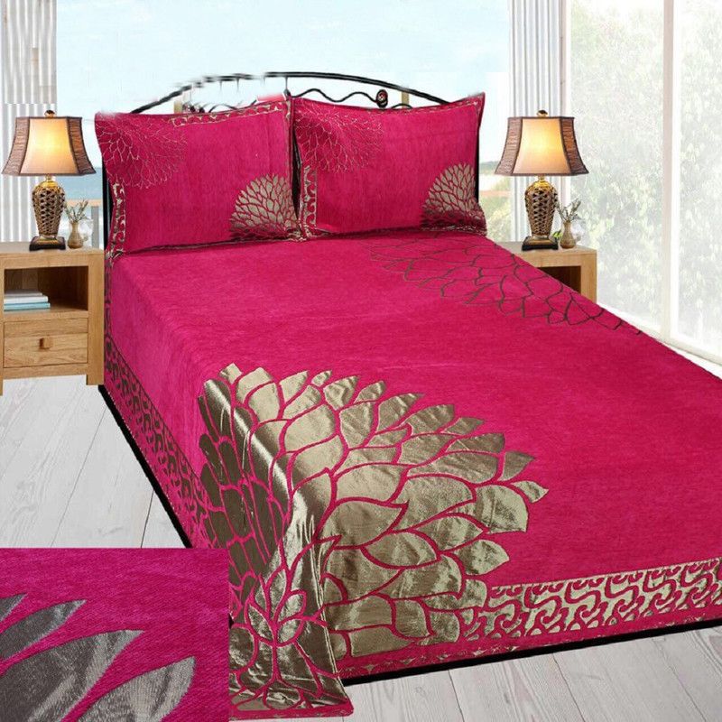 DC FABRICS 500 TC Velvet Double Floral Flat Bedsheet  (Pack of 1, Pink)