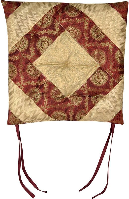 Lal Haveli Cotton Brocade Work Chair Cushion  (Multicolor)