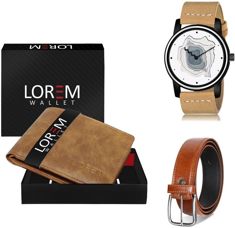 LOREM Belt, Wallet & Watch Combo  (Beige, Tan, Beige)