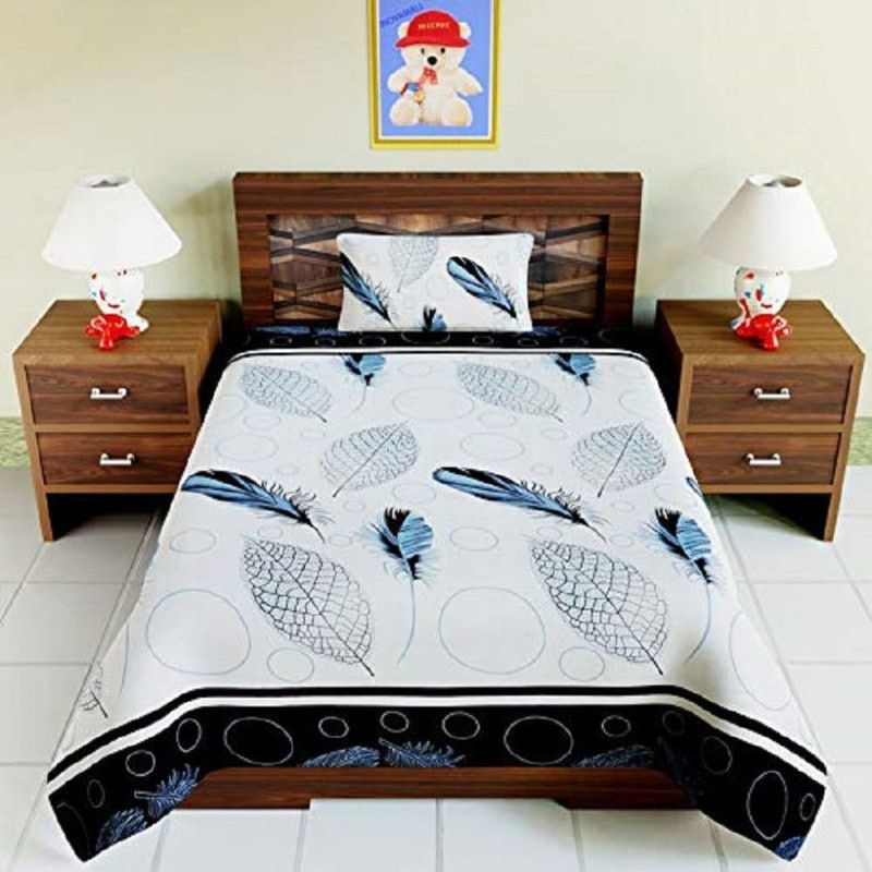 VHD 140 TC Microfiber Single Floral Flat Bedsheet  (Pack of 1, White)