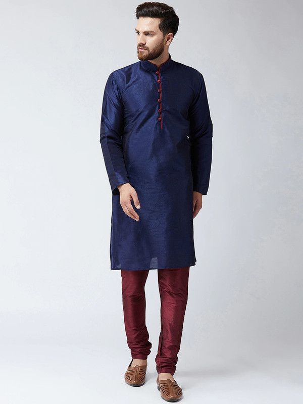 Men Dupion Silk Kurta and Churidar Set