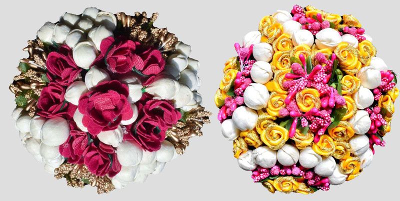 Arosha Artificial Flower Hair Bun Gajra For Bridal Hair Accessories Women Pack of 2 Bun  (Multicolor)