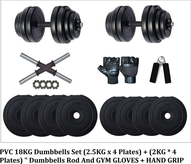 FitFreaks PVC 18kg dumbbells set Home gym combo gym set accessories Dumbbell Kit Kit