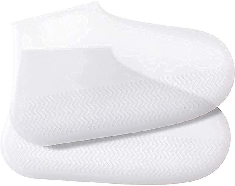 SWISS WONDER Non - Slip Rain Snow Overshoe Resistant Stretchable Reusable Shoe Cover-X63 Silicone White Flat Shoe Cover  (Free Pack of 1)