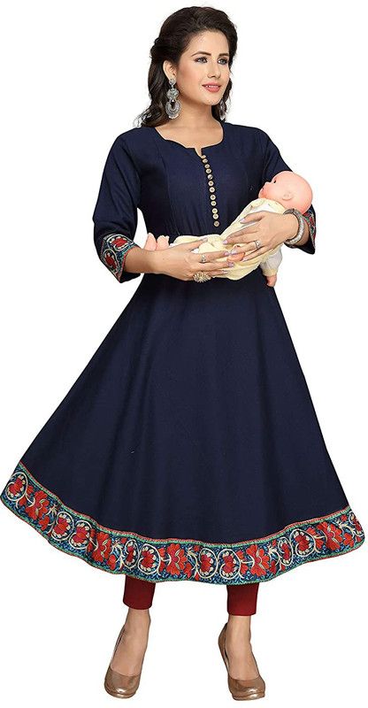 Women Solid Cotton Silk Anarkali Kurta  (Blue)