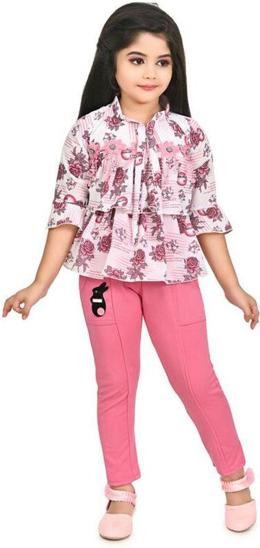 Baby Girls Party(Festive) Top Trouser  (Pink)