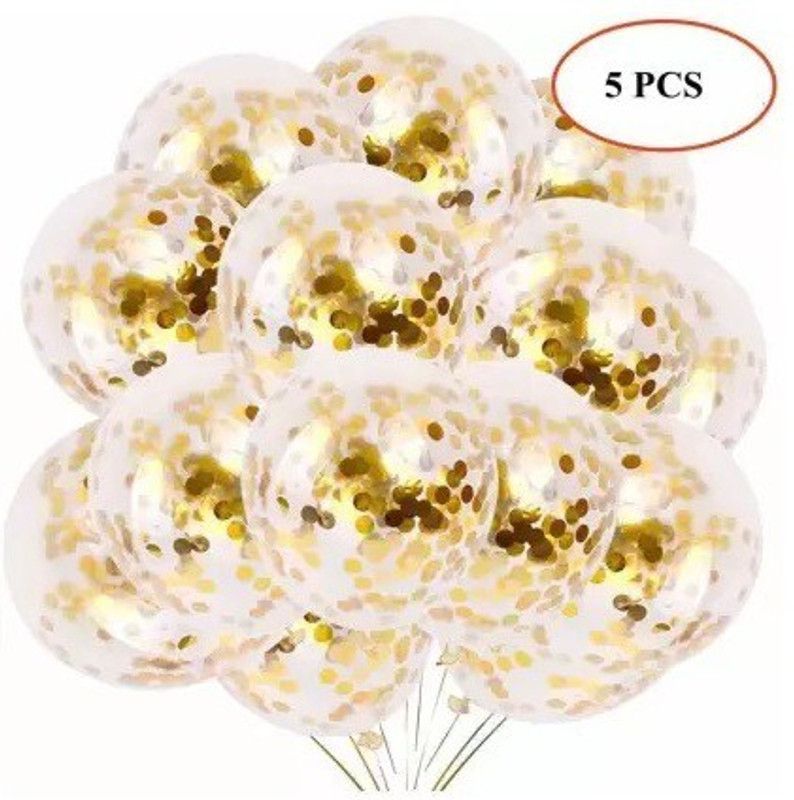 gorgeous moment Printed Solid Confetti Balloons Gold For Birthday parties cake decoration chrome finish Balloon  (Multicolor, Pack of 5)