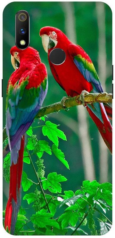 THE NARAYANA COLLECTIONS Back Cover for REALME 3-RMX1825-PARROTS,LOVE,BIRDS,COUPLES,CUTE  (Multicolor, Hard Case, Pack of: 1)