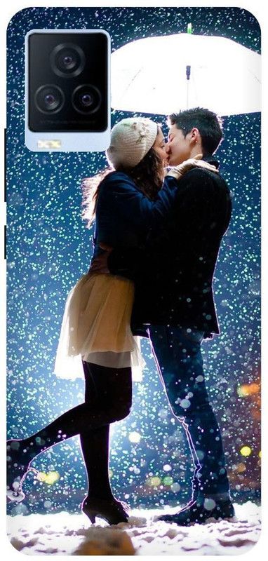 THE NARAYANA COLLECTIONS Back Cover for IQOO 7- V2049A-LOVE,KISS,COUPLE,RAIN,MOON  (Multicolor, Hard Case, Pack of: 1)