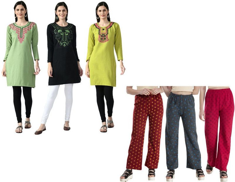 Pack of 6 Women Printed Wool Straight Kurta  (Multicolor)