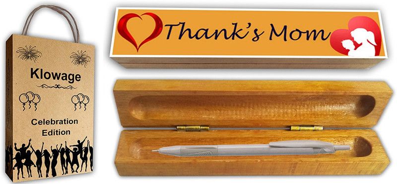 Klowage Messier Brown ball pen With Wooden Thank's Mom Wishing Gift Box & Bag Ball Pen  (Blue)