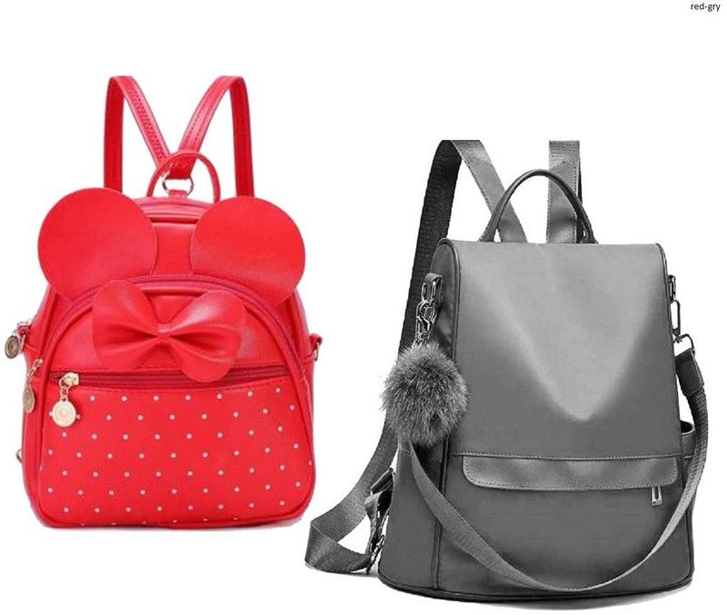 Small 6 L Backpack bp-2-red-2in1+gry-lattu-pitthu-cmbo  (Red, Grey)
