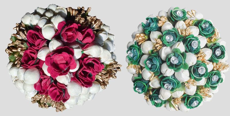 Arosha Stylish Flower Gajra Juda/ Mogra Gajra For Women/Girls Pack -02 Red/Blue Bun  (Multicolor)