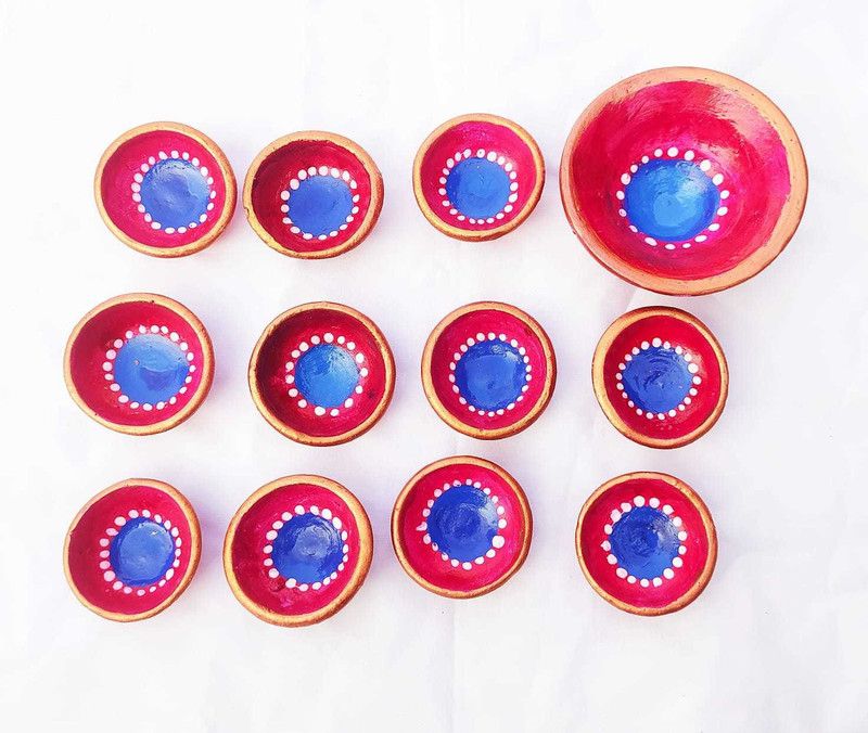 Przapati Terracotta (Pack of 11) Table Diya Set  (Height: 1 inch)